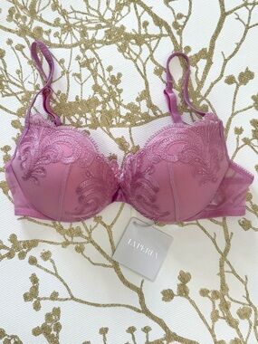 ✖️SOLD La Perla Bra Pink Lace Embroidery Tulle Push-up Underwire 34 C